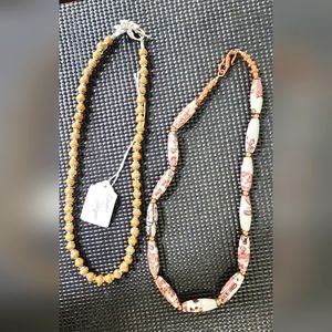2 Pc Vintage Jasper Necklaces Camel Jasper & Silver W/ Horse Jasper & Copper 20"